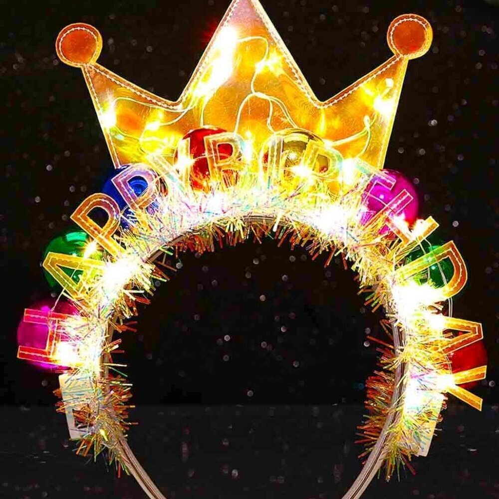 Light Up Birthday Crown Headband Glow Ball Hair Bands Sparkly Party Accessory